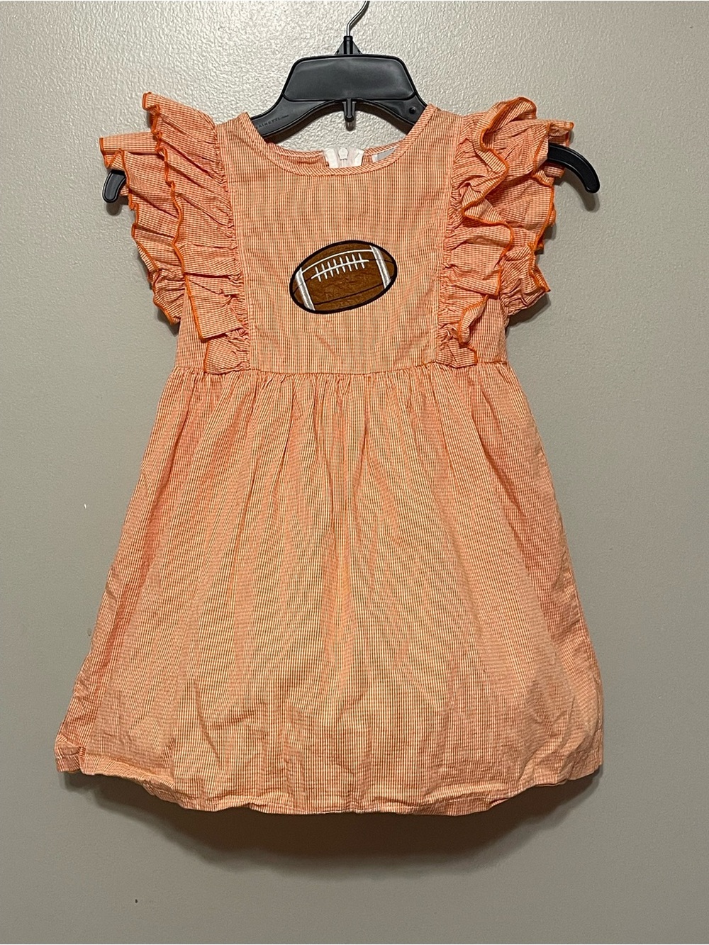 Tennessee Vols Football Team Girls 5/6 Orange Check Gingham Ruffle Sleeve Dress